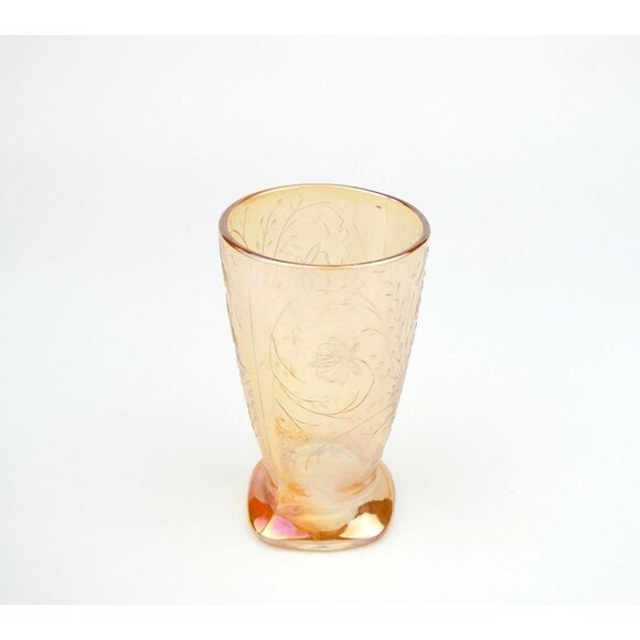 Jeanette Floragold Vintage Iridescent Amber Floral Design Glass Tumbler - Picture 1 of 16